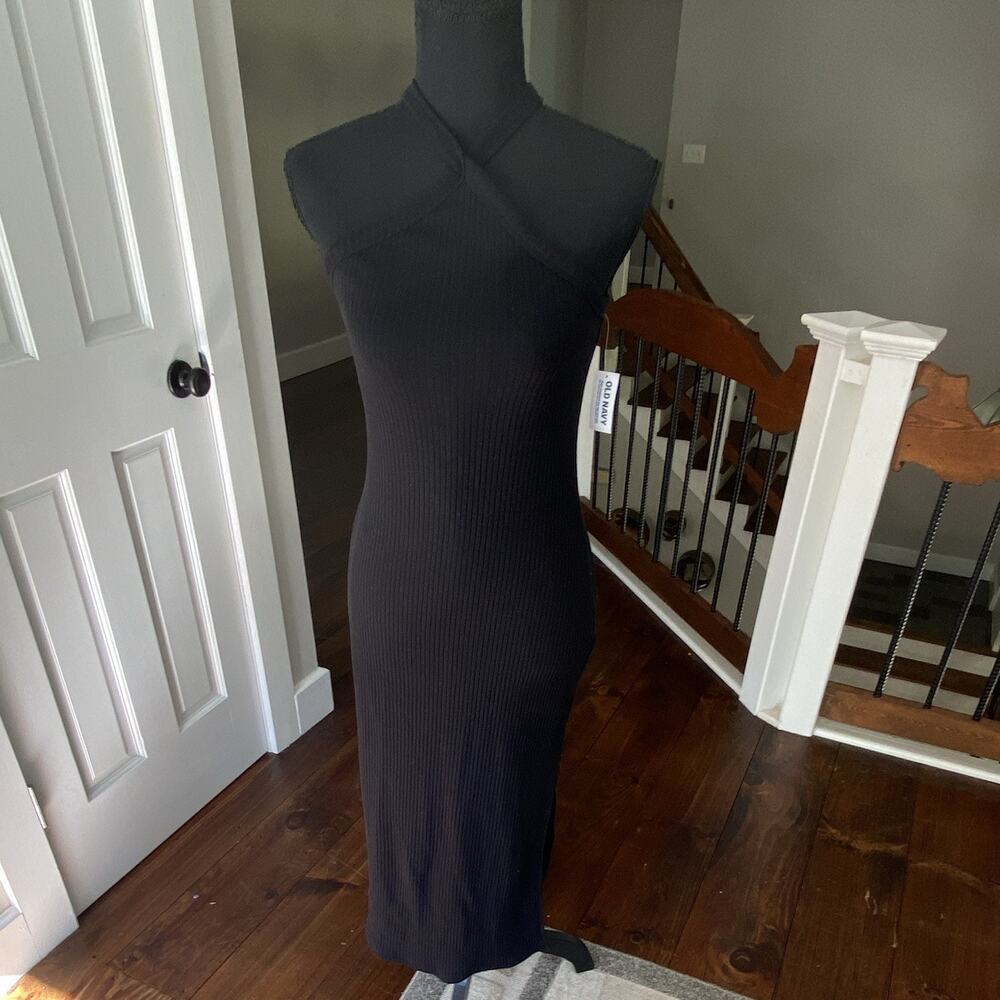 Old Navy Women’s Black Cotton Maxi Dress With Cross Neck Detail, Size M